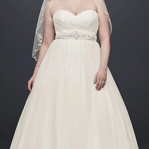 David's Bridal NWT Strapless Wedding Dress Ivory Ballgown Style Plus 18W 9WG3802